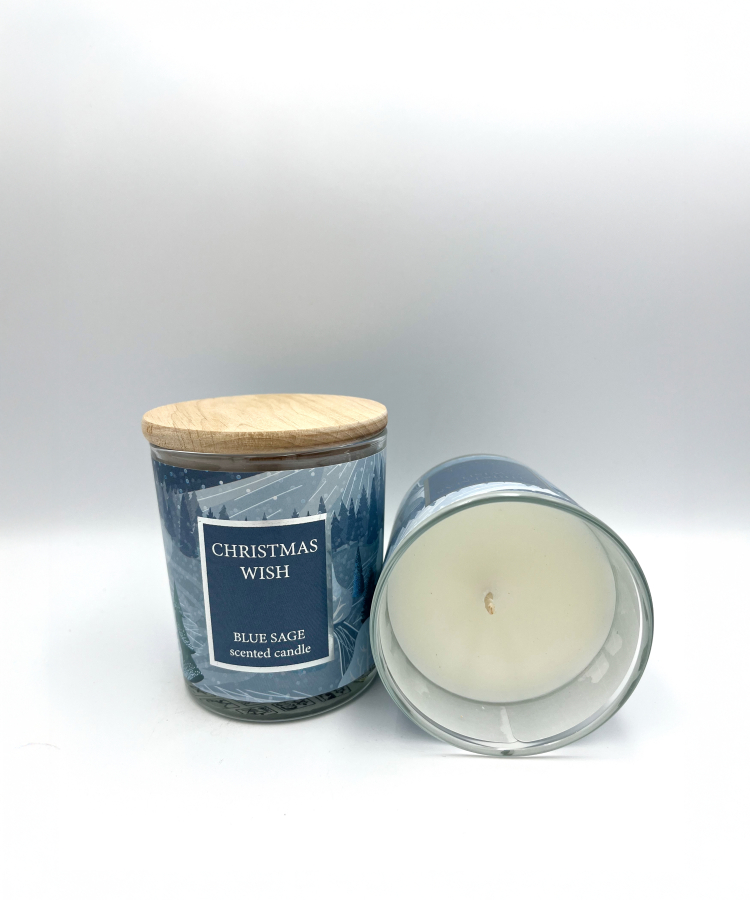 “BLUE SAGE” Sojas vaska svece stikla glāzē 74 x 83 mm, 0,150 kg ar ziemīgu aromātu