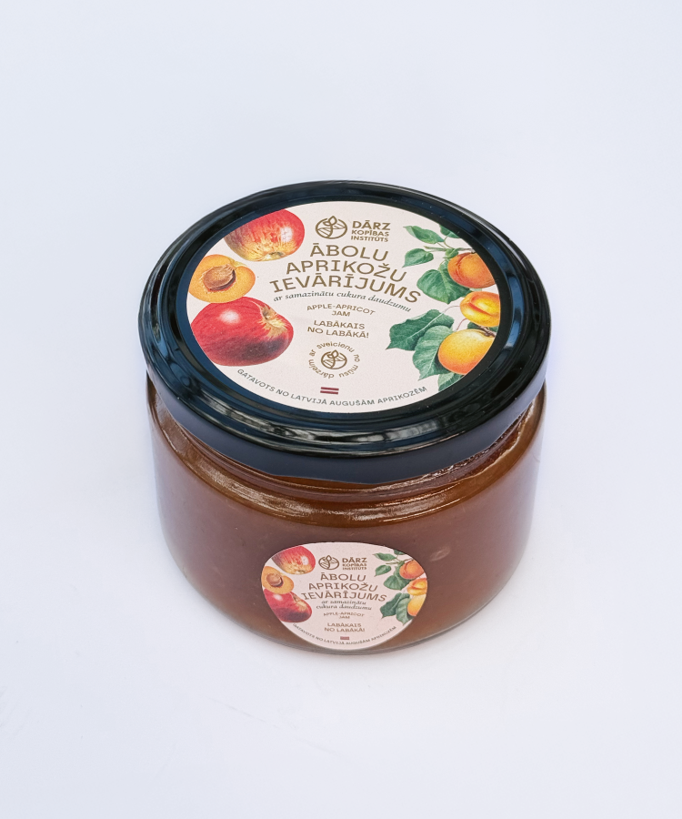 Ābolu-aprikožu ievārījums ar samazinātu pievienotā cukura daudzumu. 300 g